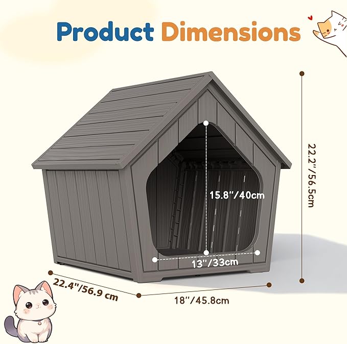 Cat Litter Box Enclosure, Resin Enclosed Litter Box Furniture with Air Holes, Outdoor Cat House Weatherproof, Wide Opening Design for Easy Cleaning, Grey