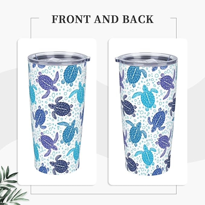 Sea Turtle Tumbler 20oz Turtles Stainless Steel Insulated Tumblers with Lid and Straw Animal Travel Coffee Mug Tea Wine Cups Water Bottle Ocean Gifts for Women Turtle Lover