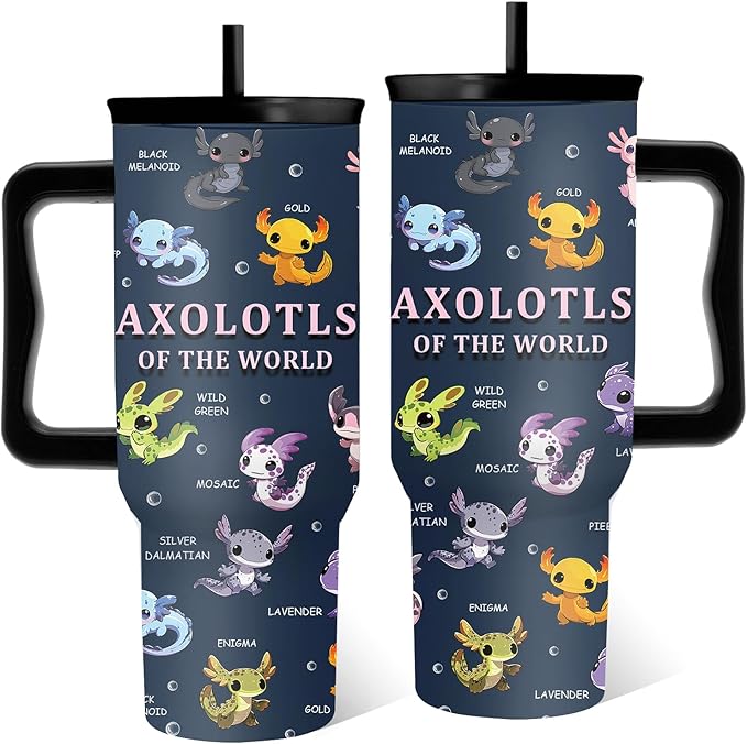 Axolotls Tumbler 40 Oz, Axolotl Gifts For Women, Axolotl Tumbler With Handle, Birthday Gifts For Axolotls Lovers, Blue Insulated Tumblers Cup