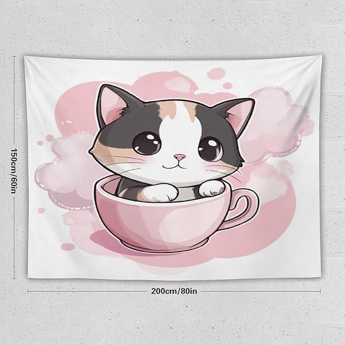 Tapestry's Wall Hanging Kawaii Cat Tapestry Pink Smile Kitten Cat Face Meow Bedroom Tapestries for Bedroom Aesthetic Home Decor 60"x80" Wall Hanging for Home Decor Bedroom Living Room Dorm Decor