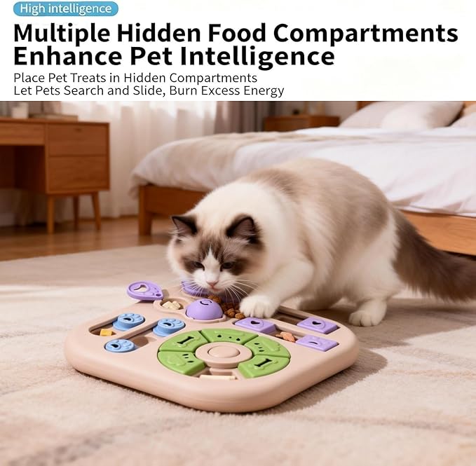 Interactive Cat Puzzle Toy & Treat Dispenser - Maze Slow Feeder for Small, Medium & Large Cats, Enrichment Toy for IQ Training, Reduces Bloating & Prevents Gulping (Light Blue)