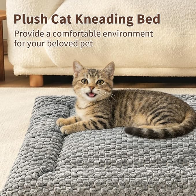 SOMAHE Plush Cat Kneading Bed Mat, Premium Plush Fabric Bed with Non-Slip Bottom, 3cm Thick All-Season Cushion for Cats Who Knead, Machine Washable Anti-Static Pet Bed, 23x15 Inch, Grey