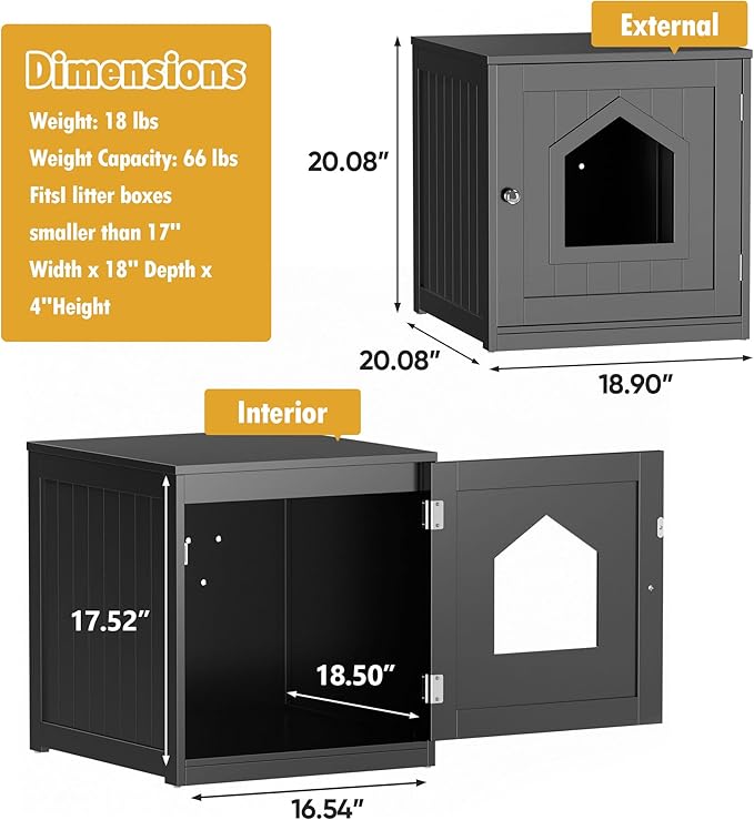Cat Litter Box Enclosure Hidden Kitty Litter Box Furniture Indoor Cat Box Cabinet House Side Table Nightstand Washroom (Black)