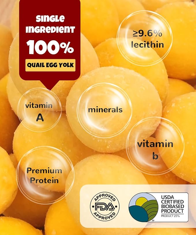 Freeze Dried Quail Egg Yolk Dog Treats 13.4 oz Single Ingredient Pet Treats for Dogs, Cats, Healthy Freeze-Dried Pet Food Meal Topper Grain&Gluten&Rawhide Free No Additives Training Treats