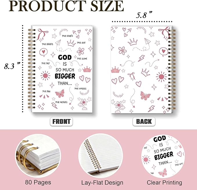 Pink Christian Spiral Notebook, God Is So Much Bigger Than Journa School Supplies, Inspirational Gifts for Catholic Women Girls, 5.5x8.3 Inch - A09