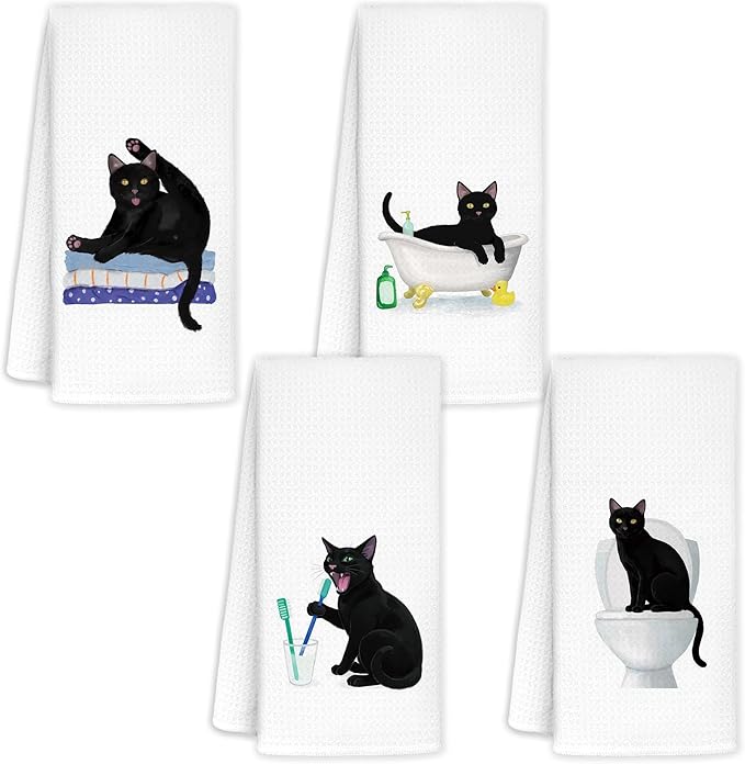 Jvpke Black Cat Hand Towels for Bathroom Set of 4 - Black Cat Decor, Cats Gifts 16x24