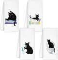 Jvpke Black Cat Hand Towels for Bathroom Set of 4 - Black Cat Decor, Cats Gifts 16x24