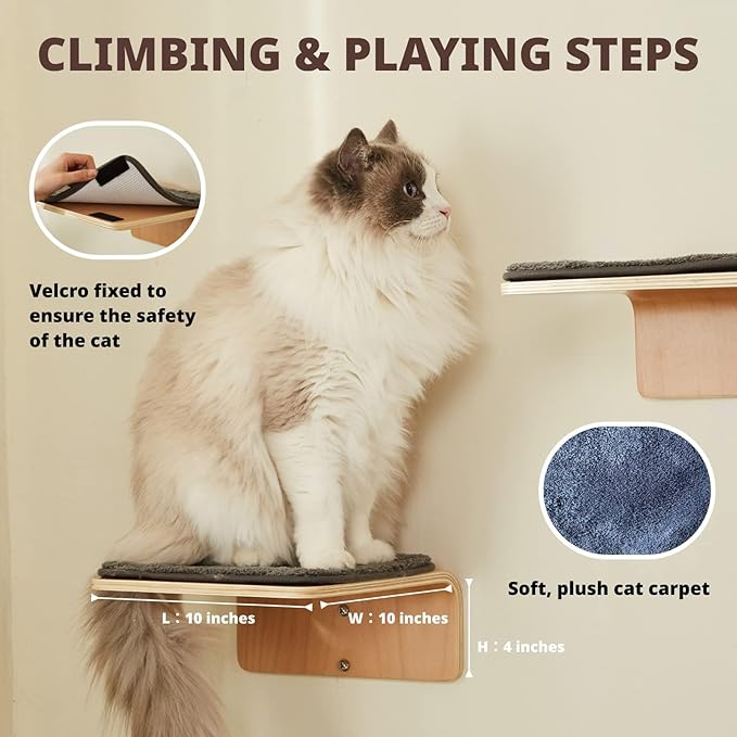 LIORCE Cat Wall Shelves with 2 Steps, Creative Design Cat Shelf with Peephole, 19 x 10 inch Cats Wall Furniture with Comfortable Pad, Cats Perch for Sleeping, Playing, and Scratching.