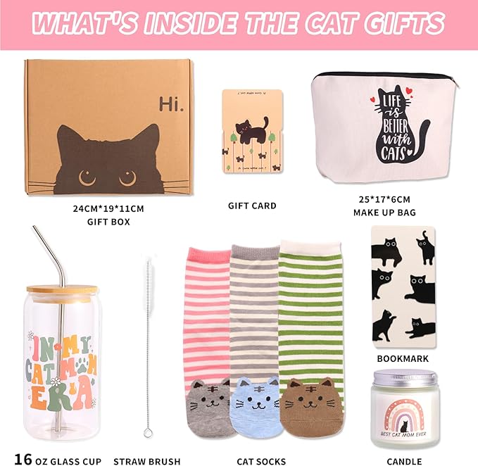 Cat Lovers Gifts For Women, Cats Mom Gift Box For Christmas, Mother's Day, Birthday,Cute Cat Themed Gifts For Crazy Cats Lady, Girlfriend, Daughters