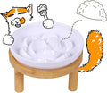 Slow Feeder Bowl, 6.3″ Elevated Cat Bowl with Stand, Melamine Wide Shallow Food Bowl, Whisker-Friendly Raised Plate, Wet Food Feeder for Slow Eating (White)