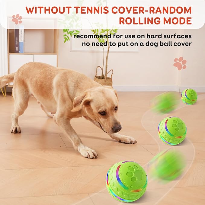 Interactive Dog Toys Ball for Small & Medium Dogs, Durable Chew Toy for Aggressive Chewers, Automatic Rolling Dog Balls with Silicone Cover(Diameter 3.15 inches)