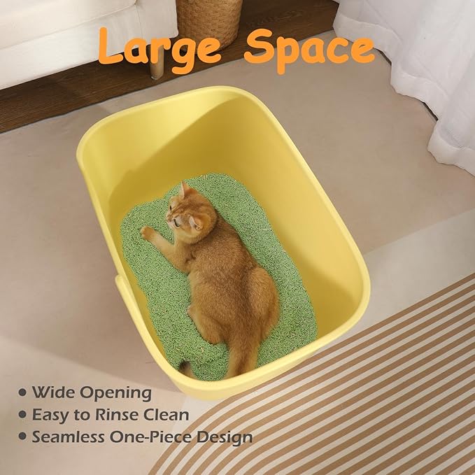SpaceTime Extra Large Litter Box with High Sides & Low Entry,XL Anti-Splashing Kitty Litter Pan,Jumbo Multi Cat Litter Box,Tool-Free Assembly,Easy to Clean (Grey)