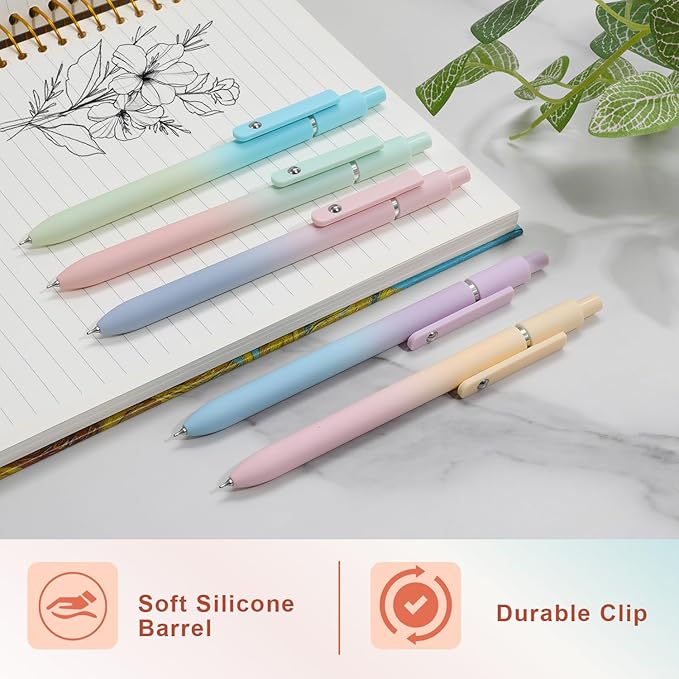 FIOVER 5pcs Gel Pens Black Ink Medium Point 0.7mm Pens Smooth Writing High-End Series Cute Ballpoint for Journaling Note Taking, Office School Supplies Gifts for Women and Men (Pack of 2)