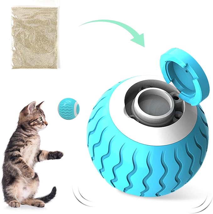 Smart Interactive Cats Toy Ball Wicked Balls,Automatic Moving Cat Ball Toys with Catnip,USB Rechargeable,Best Gift for Your Cat/Kitty,Blue
