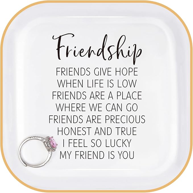 PUDDING CABIN Friend Gifts for Women Birthday - “I Feel So Lucky My Friend is You Friendship Jewelry Dish for Besties, Sisters, Best Friends, Birthday Gifts for Women Mothers Day Graduation Christmas