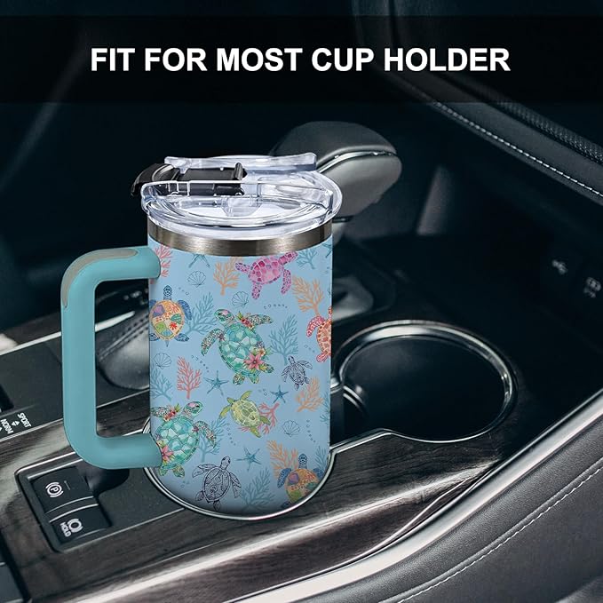 Turtle Tumbler 40oz, Classic Blue Sea Turtles Themed Gifts for Women Girls Turtles Lovers on Birthday Christmas Summer, Travel Stainless Steel Coffee Cup Double Wall Vacuum Insulated Mug