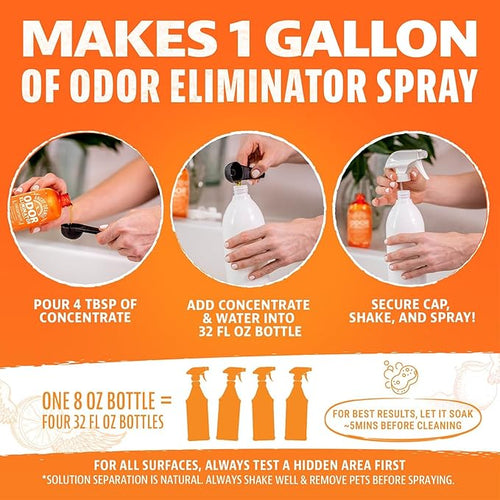 Angry Orange Pet Odor Eliminator 8 oz. bottle- Industrial Strength Pet Odor Remover - Makes (4) 32oz. Bottles - 1 Gallon - Neutralizes and Sanitizes Tough Pet Odors Fast