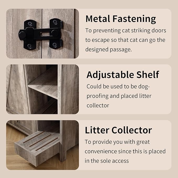 Litter Enclosure with Litter Collector, Litter Cabinet with Dog-Proof Adjustable Shelf, for Placing Cat Robot 3/4, Power Outlet (Grey)