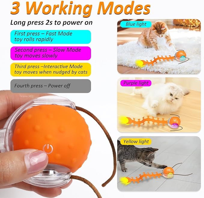 Interactive Cat Toy with Centipede Tail,Fast Rolling Ball, Rechargeable Toys for Bored Indoor Adult Cats, Touch Activated/Rechargeable/Bird Chirping Squeaky