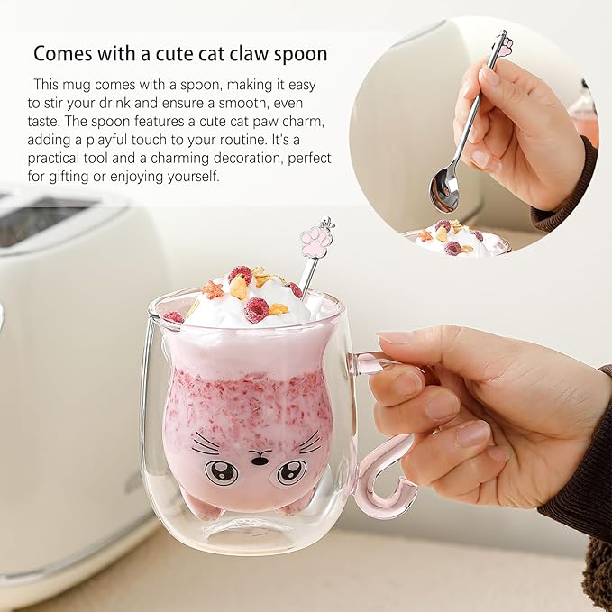 Binoster Gift Woman Birthday Cup Cat Coffee Cup Double Walled Cup A The Mug Cat Gift Mom Dad Mistress Friend Wife Idea Gift Idea Mother's Day Father's Day Valentine's Day Christmas Halloween Woman