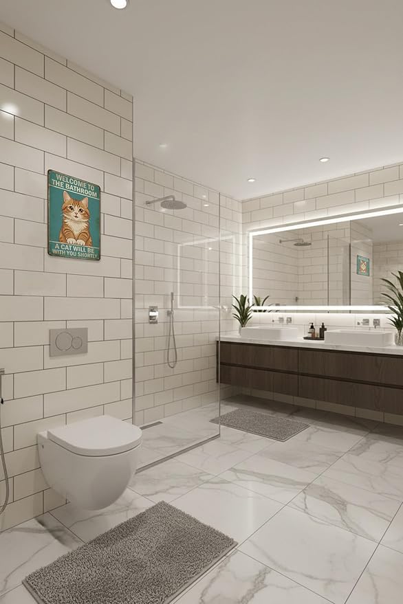 Funny Bathroom Sign Welcome to The Bathroom A Cat Will Be with You Shortly Humorous Restroom Decor Quirky Cat Lover Gift Novelty Aluminum Sign 8x12 Inches Orange Cat-02