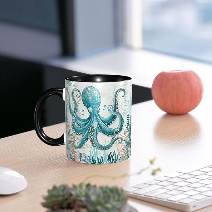 Octopus Coffee Mug Funny Ceramic Tea Cup With Handle Dishwasher Microwave Safe for Women 11oz Porcelain