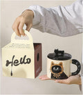 Cat Shaped Mug Suitable For A Variety Of Drinks, Ceramic Mug With Lid, Gift Box For Souvenirs (DarkBrownGiftBox)
