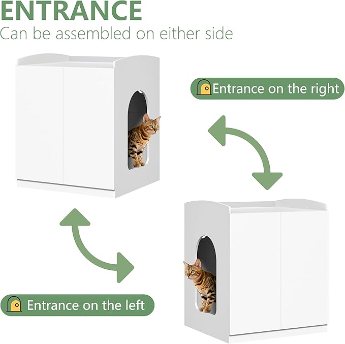 Extra Large Litter Box Enclosure with Cat Scratch Mat - Designed for Self-Cleaning and XXL Litter Boxes (White)
