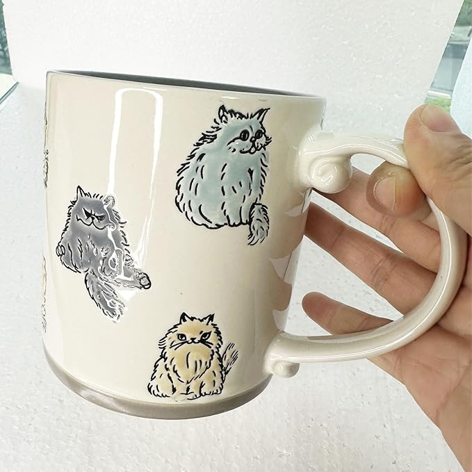 Cat Lovers Mug, Various Cute Kittens Pattern Mug, Cat Coffee Mug Funny Ceramic Tea Cup Novelty Gifts for Office and Home Women Girls Men, Dishwasher Microwave Safe (White, 17oz)