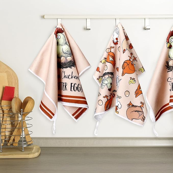 FuWeave 6 Pcs Chicken Kitchen Dish Towels Chicken Gifts for Women Farm Rooster Dishcloth 16 x 24 Inches Farmhouse Tea Hand Towel Decorative for Bathroom Kitchen Housewarming Gifts