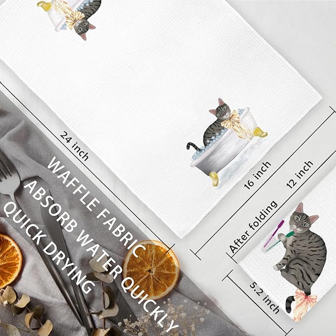 Jvpke Funny Coquette Bow Cat Hand Towels Set of 2, Cat Lover Mom Lady Gifts, Cute Kitty Kitten Hand Towels for Bathroom, Kids Bathroom Decor, 16x24 Inch