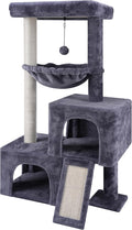 AIWIKIDE 37.4" Cat Tree Tower with Twin Cat Condos for Indoor Cats, All-in-One Activity Center with Cat Scratching Post Cozy Sleeping Perch Hammock and Toy Balls,Grey