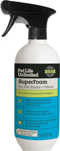Pet Life Unlimited SuperFoam Spray, Carpet and Surface Cleaner for Dog Urine, 16 oz, Strong Odor & Stain Remover, Plant-Based Formula, Natural Juniper Leaf Scent, Two-Way Spray, USA Made (Pack of 1)