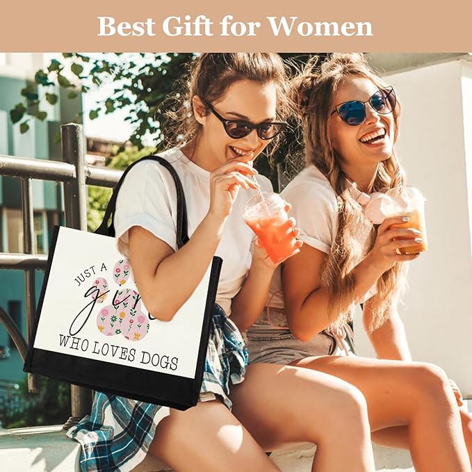 GevGuxLuo Canvas Tote Bag, Cute Dog Gifts for Dog Lover, Aesthetic Beach Bag Reusable Grocery Bag, Dogs Themed Birthday Christmas Gift for Daughter Friends Sisters Bestie