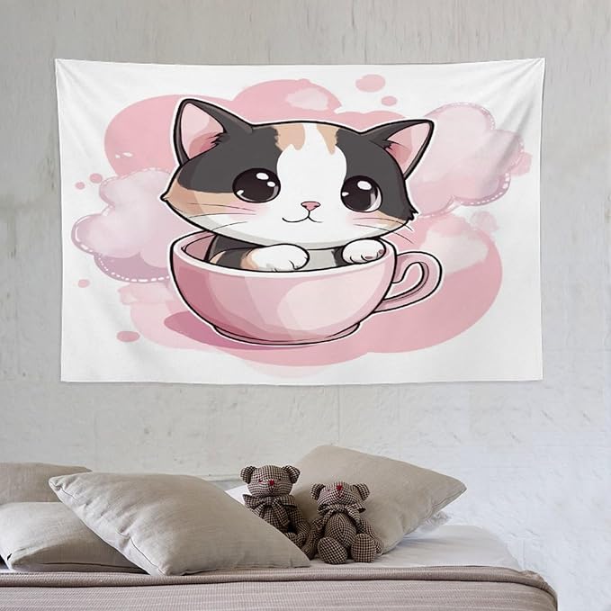 MaSiledy Wall Tapestries Kawaii Cat Tapestry Cute Kitten Cat Meow Tapestry Aesthetic Vintage Wall Hanging for Living Room Dorm Decor 40"x60" Wall Hanging for Home Decor Bedroom Living Room Dorm Decor