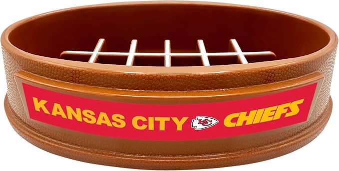 NFL Super-Bowl Kansas City Chiefs Slow Feeder Dog & Cat Bowl. Football Design for Healthy Digestion. Non-Slip for Large & Small Pets