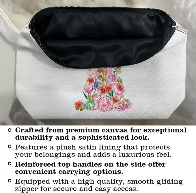 Pink Easter Makeup Bag - Watercolor Floral Easter Bunny Makeup Bag, Watercolor Floral Bunny Themed Gifts for Girls Mom Women, Cosmetic Travel Bags for Women