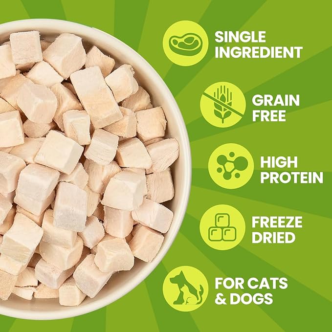 OPET Freeze Dried Cat & Dog Treats, Single Ingredient Chicken Bites for Cats & Dogs, High Protein Pet Training Treats (7 oz, Chicken)