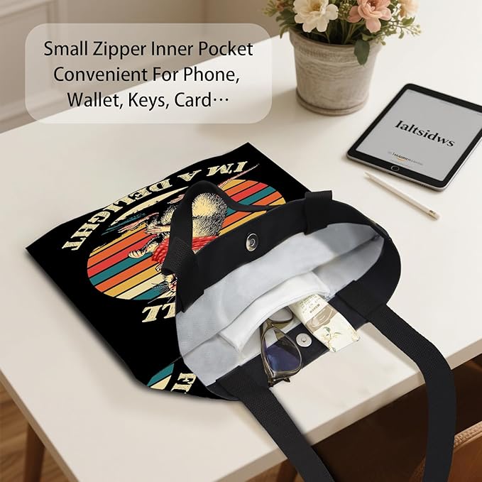 Aesthetic Canvas Tote Bag for Women - with Magnetic Snap Closure & Zipper Inner Pocket Reusable Bag for Shopping