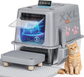 GTPLAYER XXL Stainless Steel Cat Litter Box with Lid, Smart Odor Control Enclosed Litter Box for Cats, Infrared Sensor Auto Pause, Non-Stick Anti-Leak High-Sided, with Mat, Scoop & Step, Pinky Paws