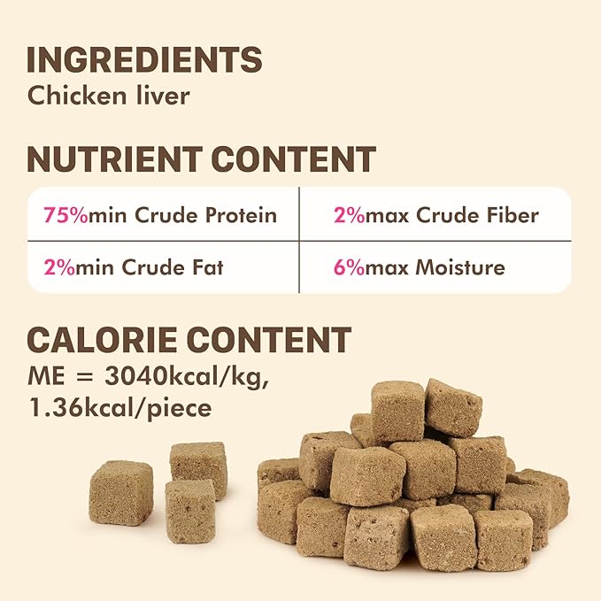 Freeze Dried Dog & Cat Treats – Single Ingredient Chicken Liver, High Protein Training Treats & Food Topper, 6 oz