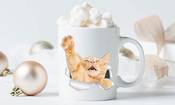 Winston & Bear Playing Orange Cat Mug – Ginger Tabby Ceramic Coffee Mug Gift for Cat Lovers (11oz)
