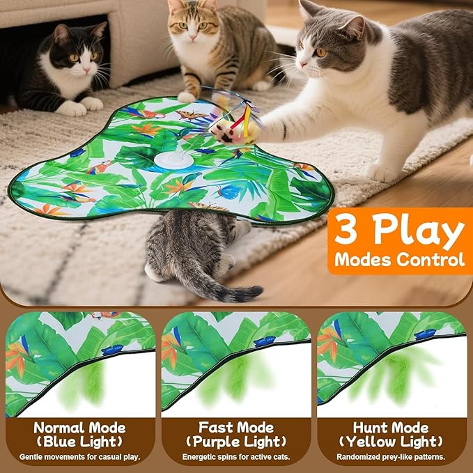 Pet's Var Interactive Cat Toys for Indoor Cats - Automatic Anti-Boredom Butterfly Toy with Plush Flutter Tail & Realistic Bird Sounds, Motion & Touch Activated, USB Rechargeable Self Play Exercise Fun