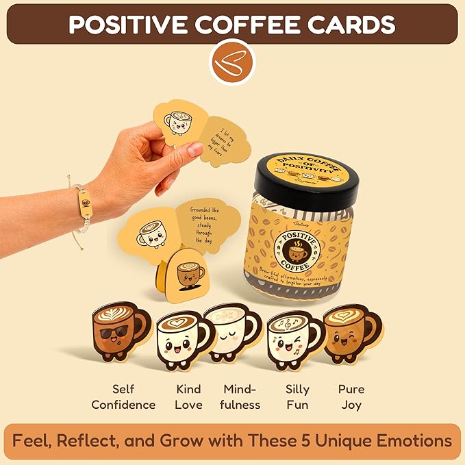 Stofinity Emotional Support Coffee Jar With 60 Affirmation Cards, Cute Coffee Lover Gifts For Women And Men, Funny Birthday Gifts For Best Friend, Girlfriend, Coworkers