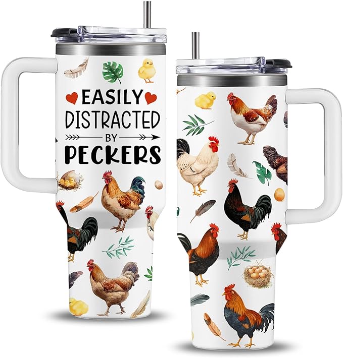 Chicken Gifts for Women, Chicken Gifts for Chickens Lovers, Birthday Christmas Chickens Themed Gift for Lady Girl, Insulated Stainless Steel Tumbler with Straw 40oz, BPA-Free