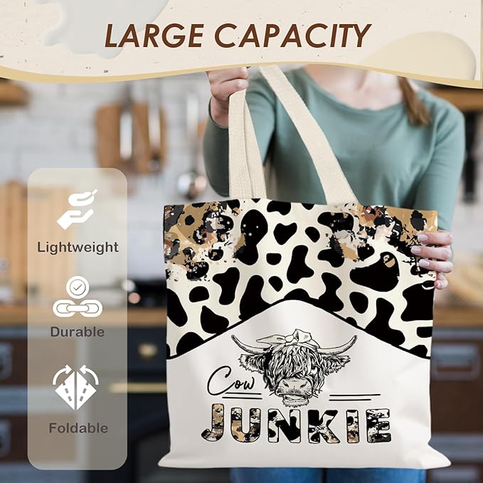 Canvas Tote Bag Aesthetic,Zoon Cow Dog Cat Tote Bag,Gifts for Women Canvas Tote Bags