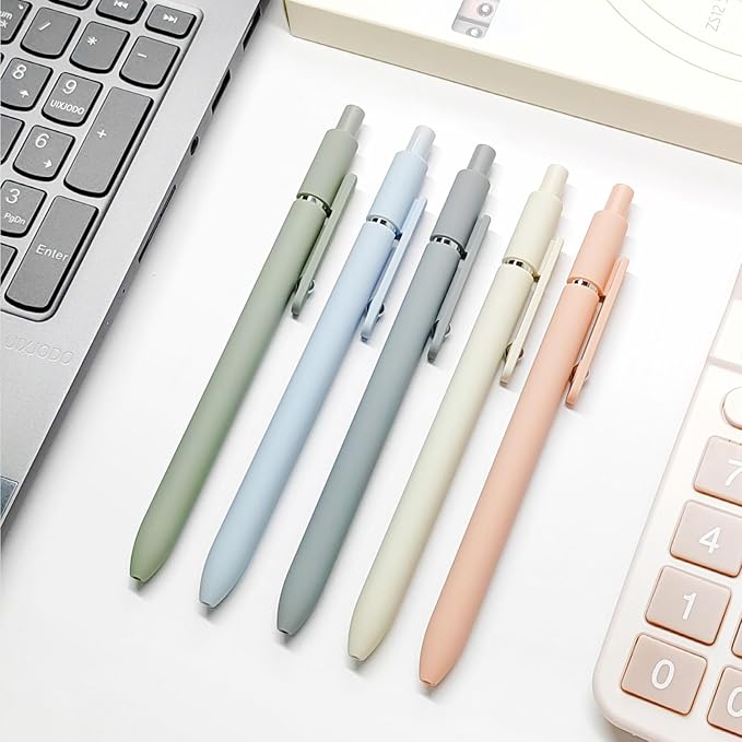 UIXJODO Gel Pens, 5 Pcs 0.5mm Black Ink Pens Fine Point Smooth Writing Pens, High-End Series Pens for Journaling Note Taking, Cute Office School Supplies Gifts for Women Men (Morandi)
