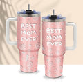 40oz Best Mom Tumbler with Handle and Straw, Leak-proof Insulated Travel Coffee Mug, Best Mom Ever Gifts for Women, Christmas Birthday Mothers Day Present from Daughter Son