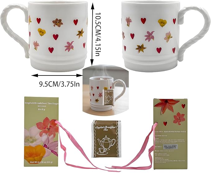 Floral Mom Mug Gift Pack — Ceramic Mother's Day Mug with Beautiful Patterns, Included English Breakfast Tea, Gift Boxed — Thoughtful Birthday or Mother's Day Present