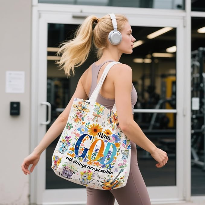 Aesthetic Canvas Tote Bag for Women - with Magnetic Snap Closure & Zipper Inner Pocket Reusable Bag for Shopping